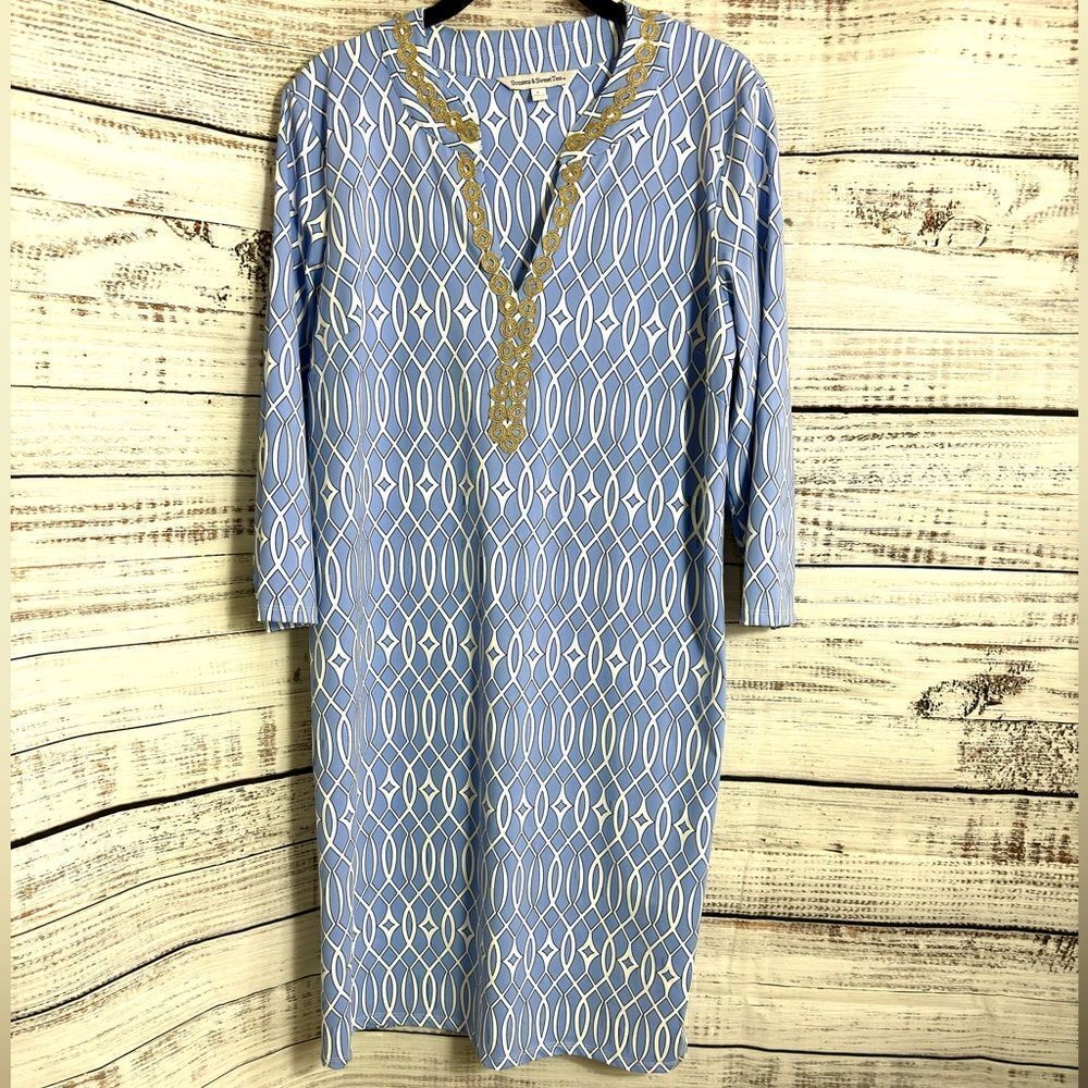 Sunset and sweet tea Dress Womens Large shift geo print Nylon 50+ UPF protection